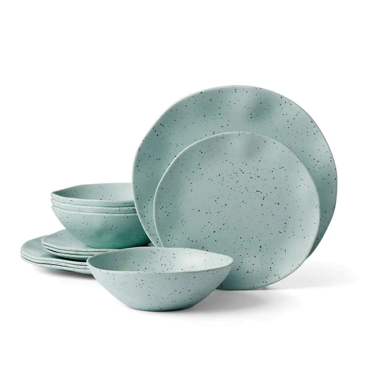SOFTDEALZ | Terrazzo Melamine Mint 12 Piece Dinnerware Set