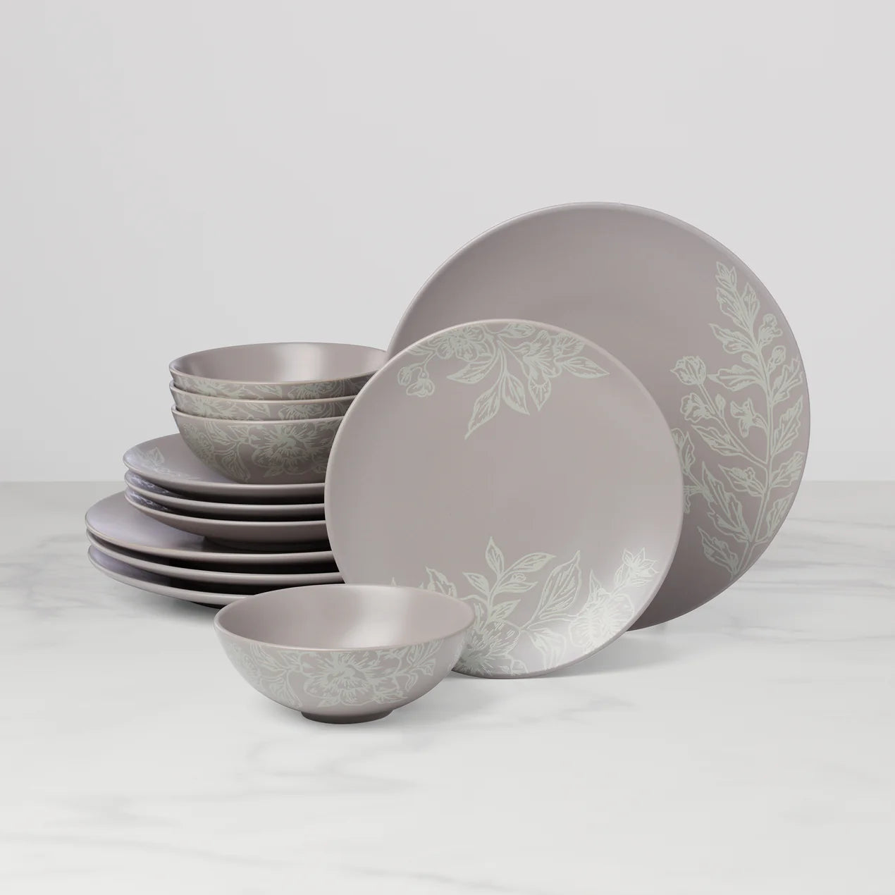 SOFTDEALZ | Roseto 12-Piece Dinnerware Set, Pumice