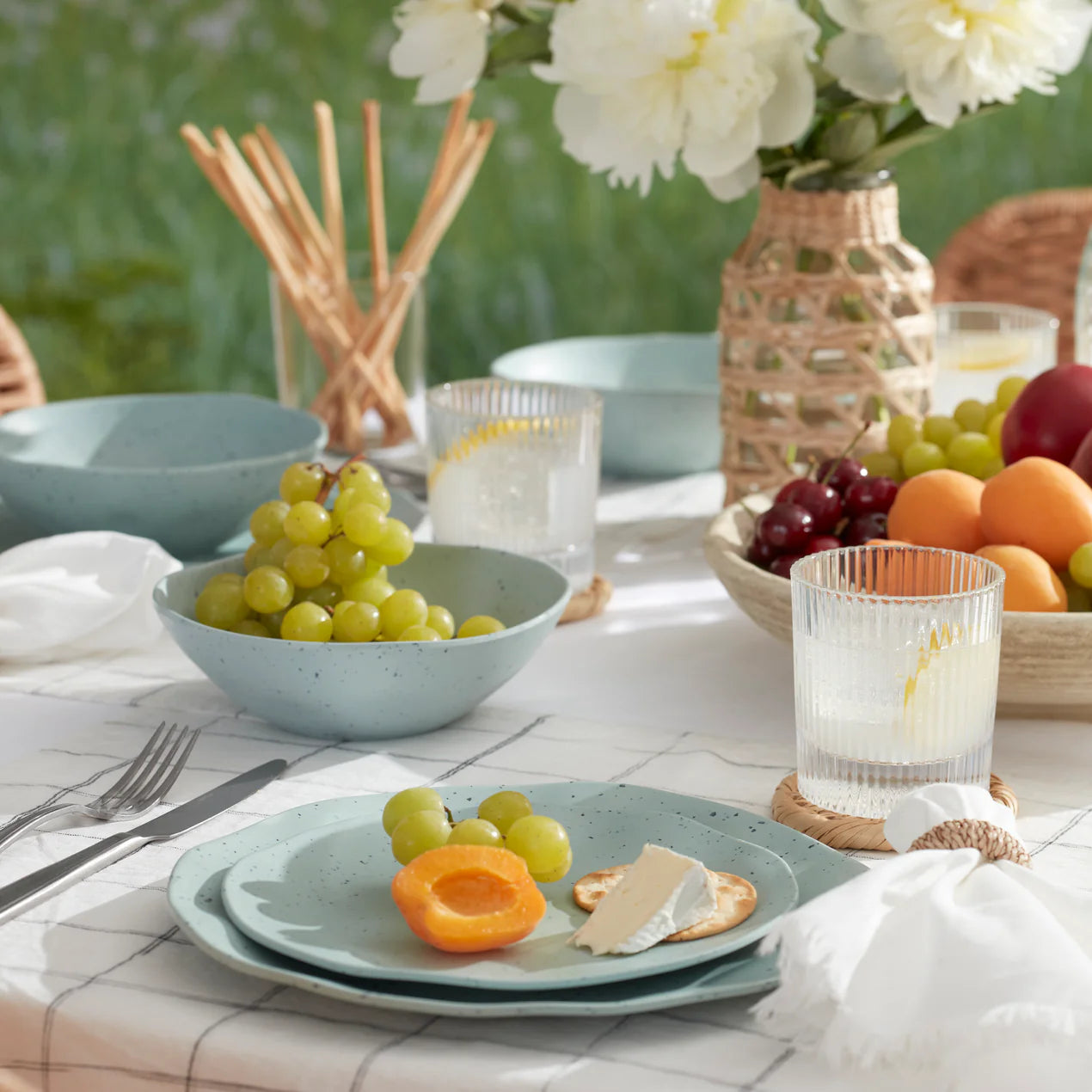 SOFTDEALZ | Terrazzo Melamine Mint 12 Piece Dinnerware Set