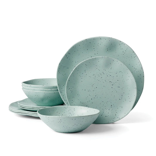 SOFTDEALZ | Terrazzo Melamine Mint 12 Piece Dinnerware Set