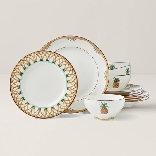 SOFTDEALZ | British Colonial Bamboo 12-Piece Dinnerware Set