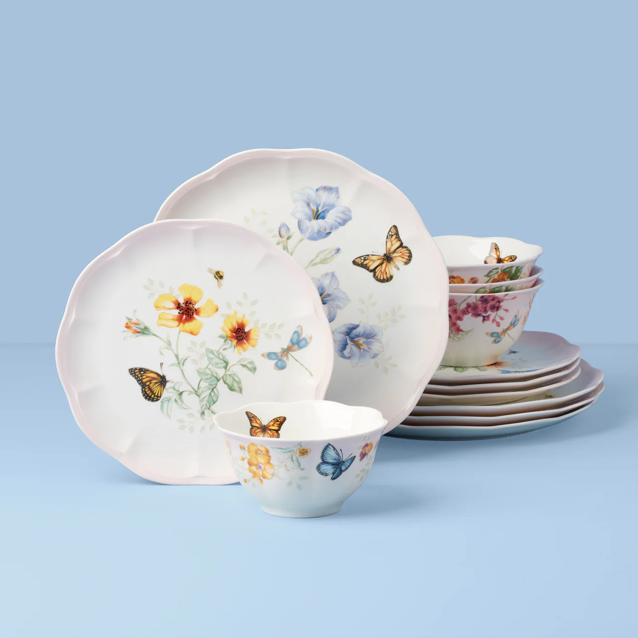 SOFTDEALZ | Butterfly Meadow Pink Ombre 12-Piece Dinnerware Set