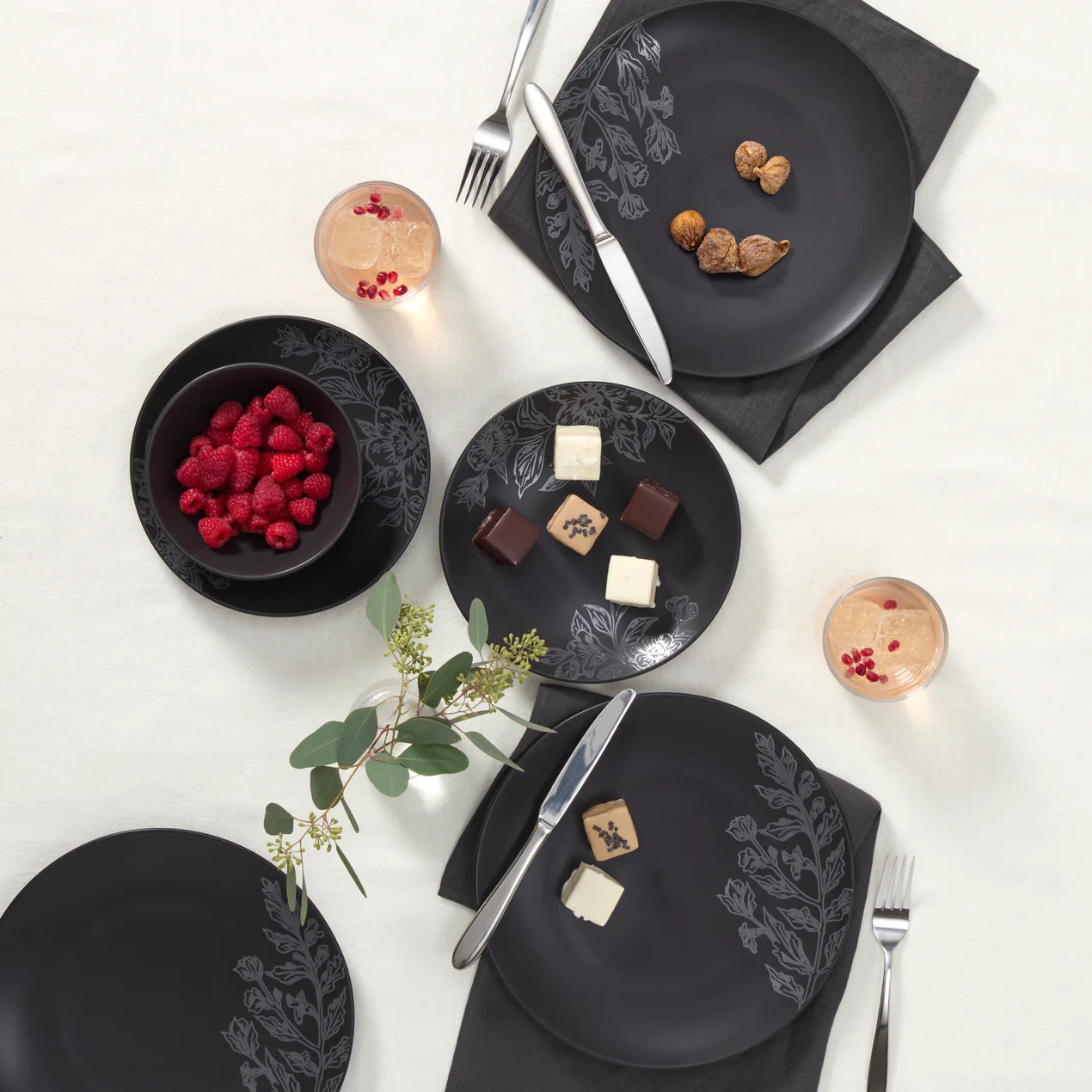 SOFTDEALZ | Roseto 12-Piece Dinnerware Set, Charcoal