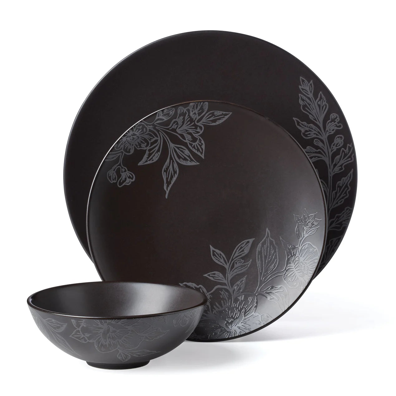 SOFTDEALZ | Roseto 12-Piece Dinnerware Set, Charcoal