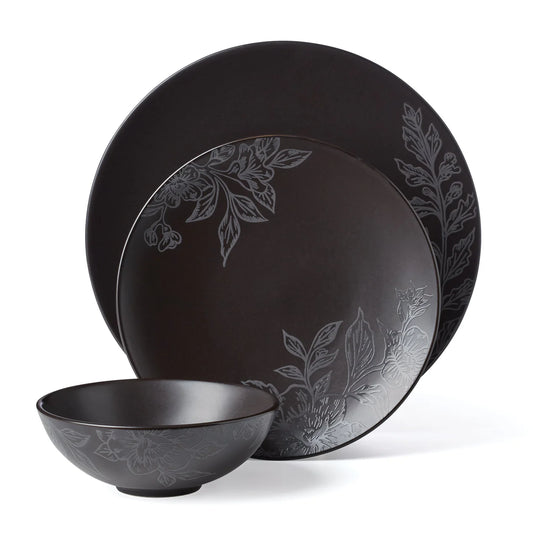 SOFTDEALZ | Roseto 12-Piece Dinnerware Set, Charcoal