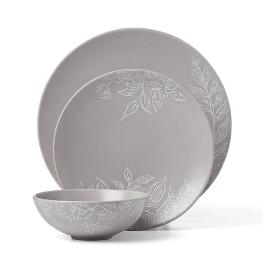 SOFTDEALZ | Roseto 12-Piece Dinnerware Set, Pumice