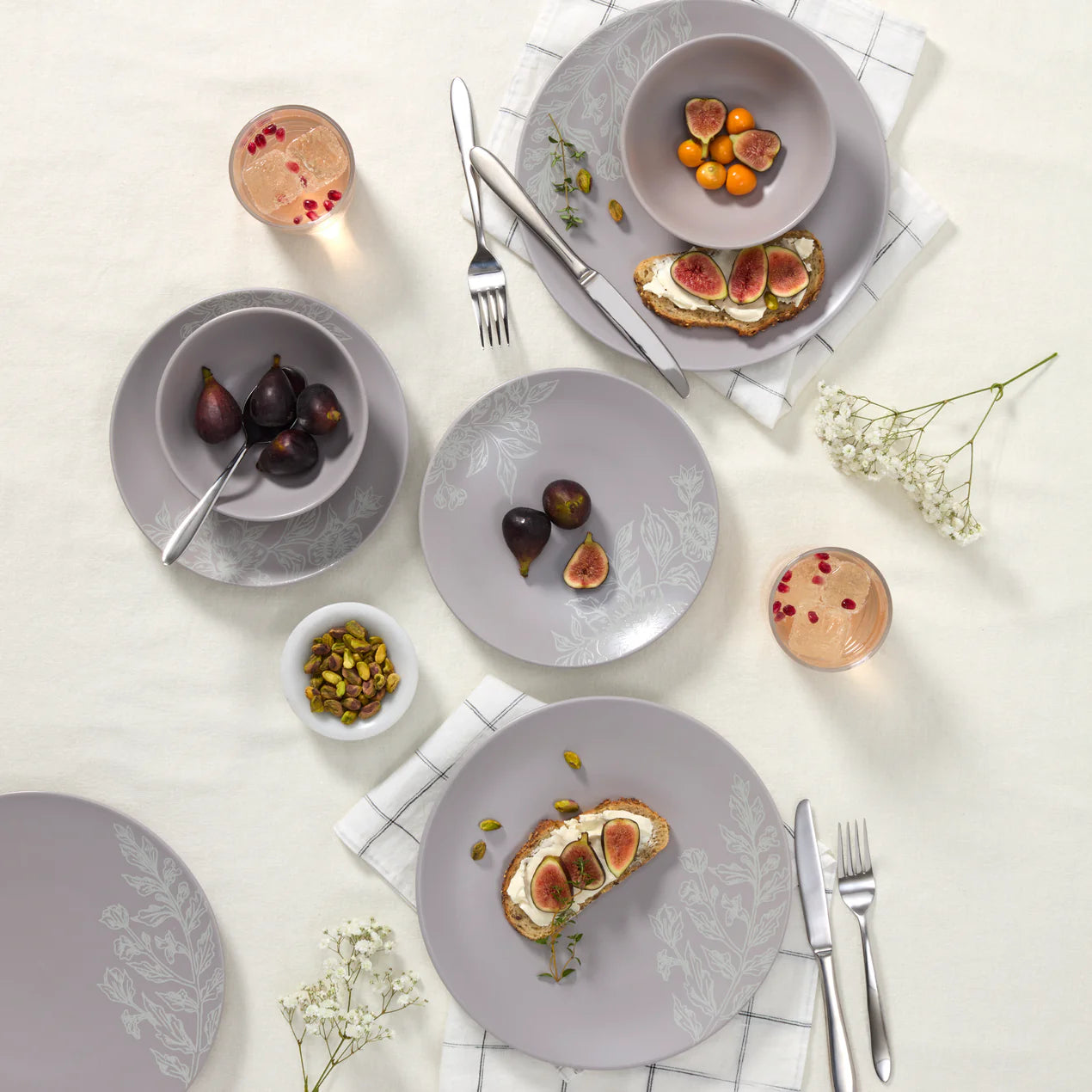 SOFTDEALZ | Roseto 12-Piece Dinnerware Set, Pumice